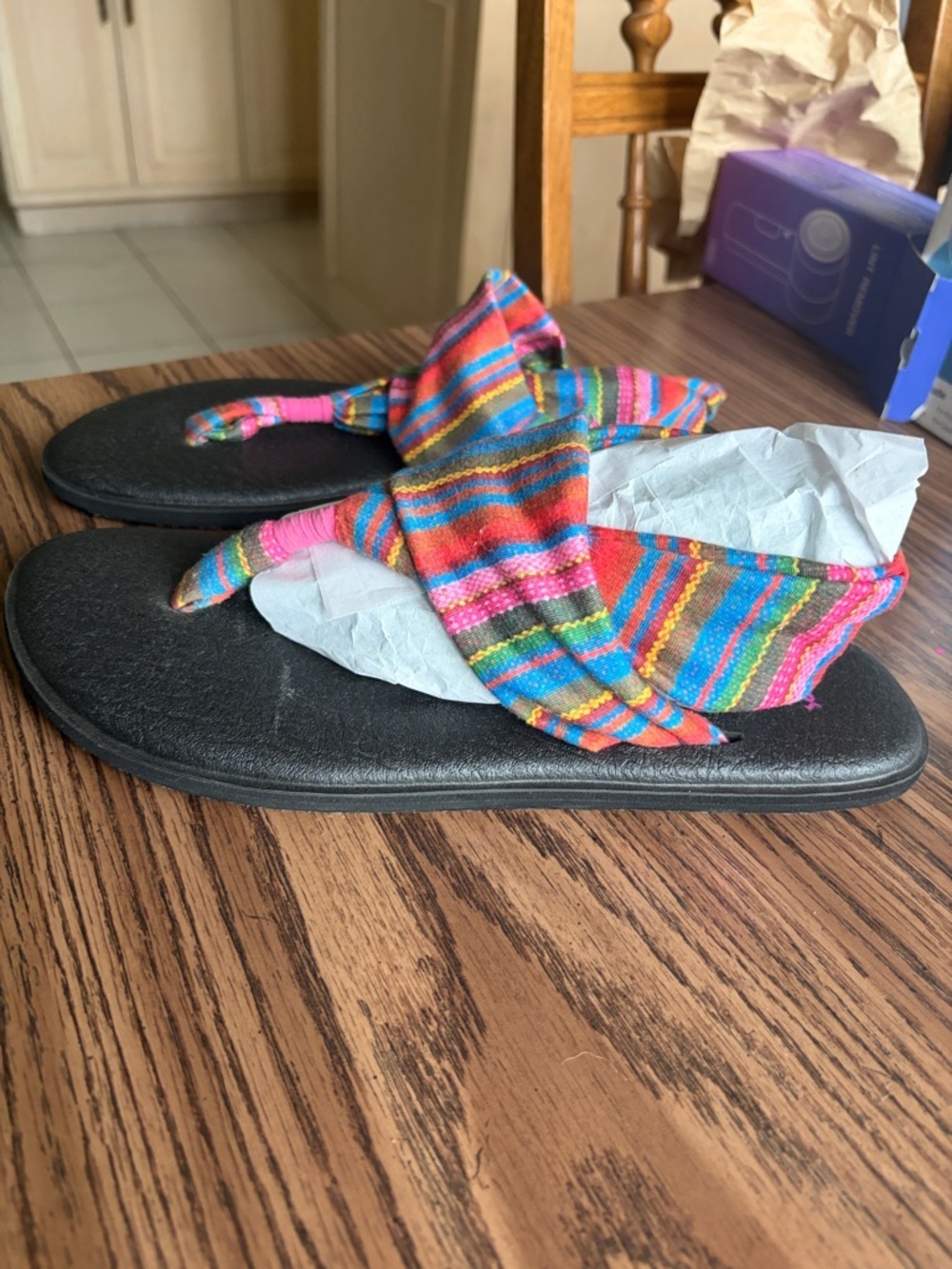 Sanuk Yoga Sling 2 Sandals, Size 9 – Multi color Stretch Knit Black Foam Sole